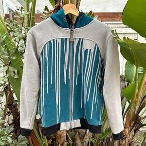 Upper Playground Drip Graphic Full Zip Hoodie Men’s M Teal Grey Streetwear